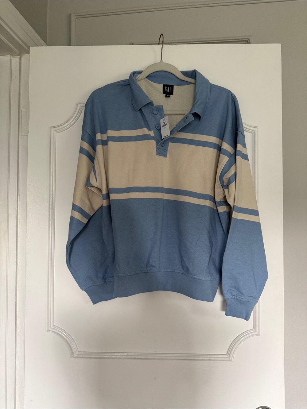 GAP Light Blue and Cream Striped Rugby Shirt